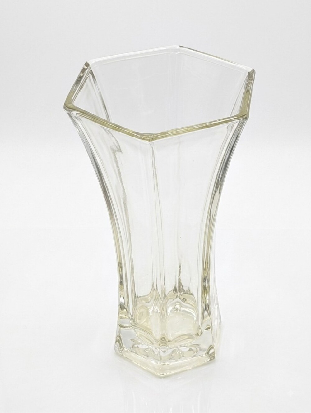 Hoosier Glass Hexagonal Trumpet Vase (#4040) Clear 9" VTG 22.5cm